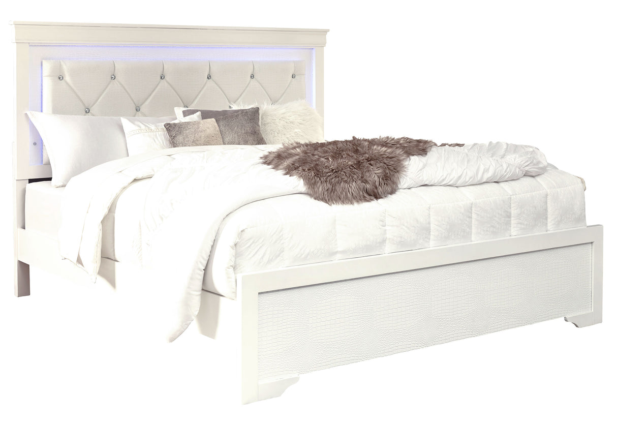 Pompei Metallic White Full Bed With Led | Global