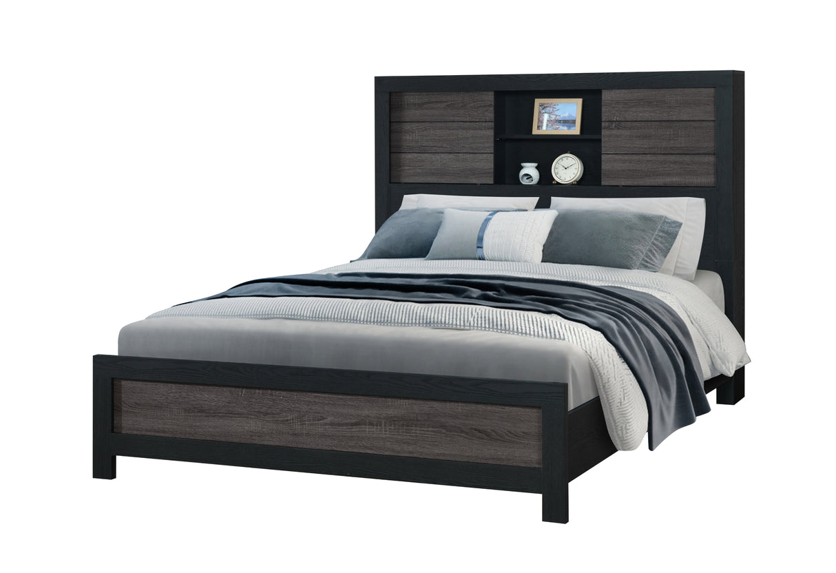Lisbon Grey/Black Bookcase Queen Bed | Global - Home Elegance USA