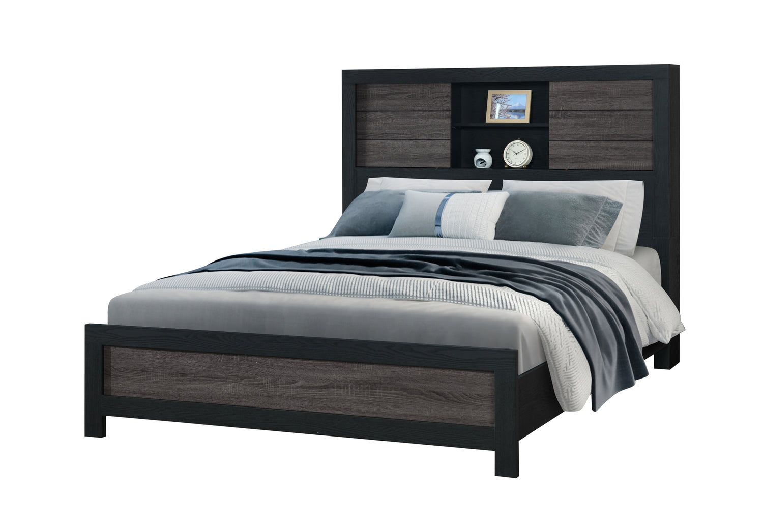 Lisbon Grey/Black Bookcase Queen Bed | Global - Home Elegance USA
