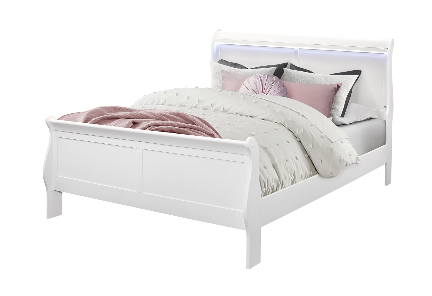 Charlie White Queen Bed With Led | Global
