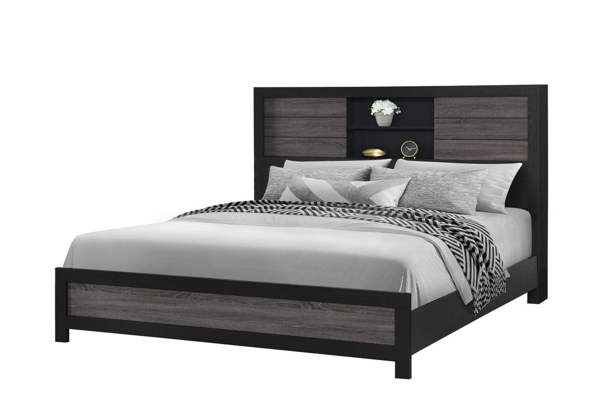 Lisbon Grey/Black Bookcase King Bed | Global - Home Elegance USA
