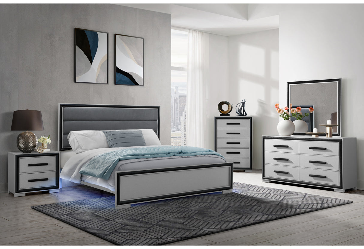 Amelia Grey Black Queen Bed W/Led | Global