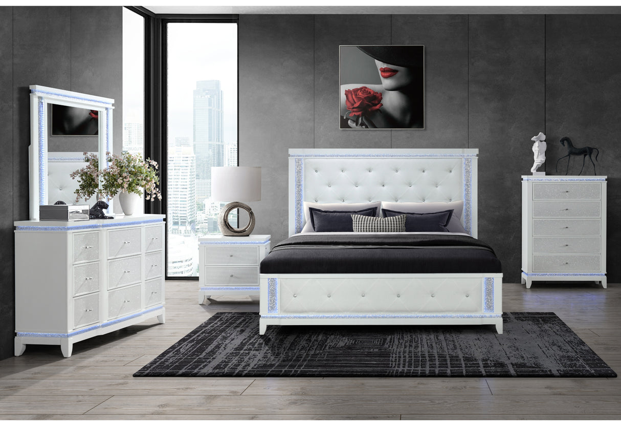 Alina White Queen Bed With Led | Global - Home Elegance USA