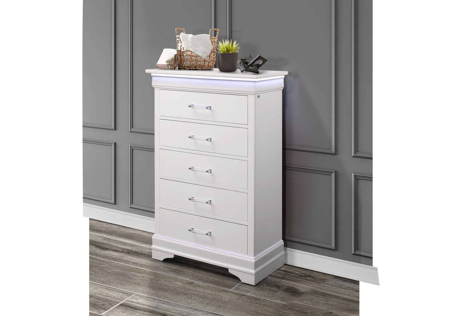 Charlie White Chest With Led | Global - Home Elegance USA