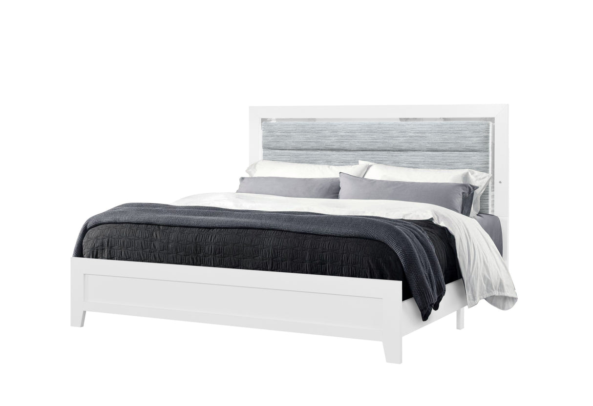Luccia White Queen Bed With Led | Global - Home Elegance USA