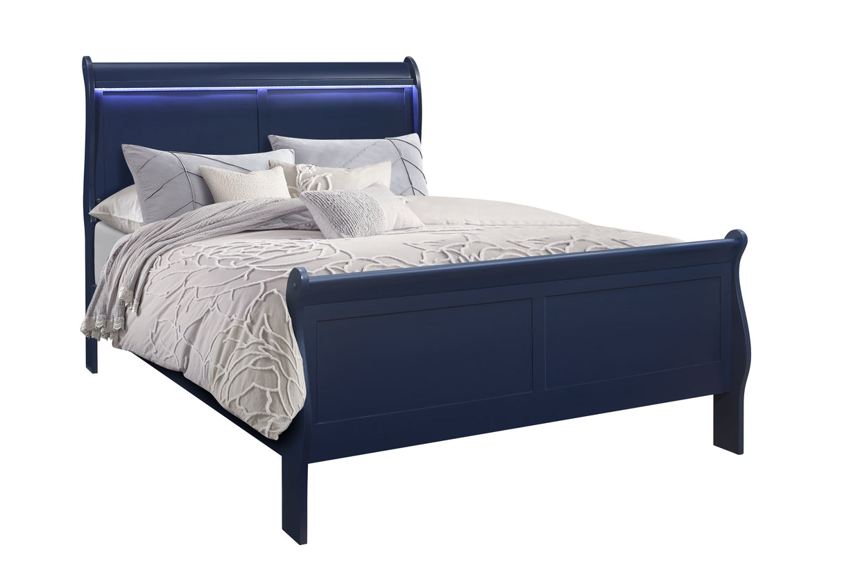 Charlie Blue Full Bed With Led | Global - Home Elegance USA