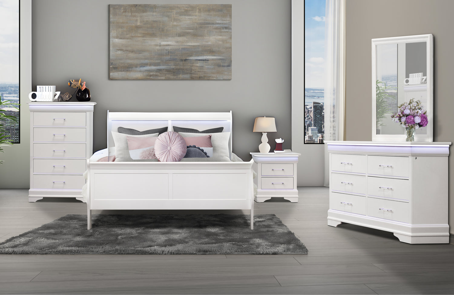 Charlie White Queen Bed In A Box | Global - Home Elegance USA