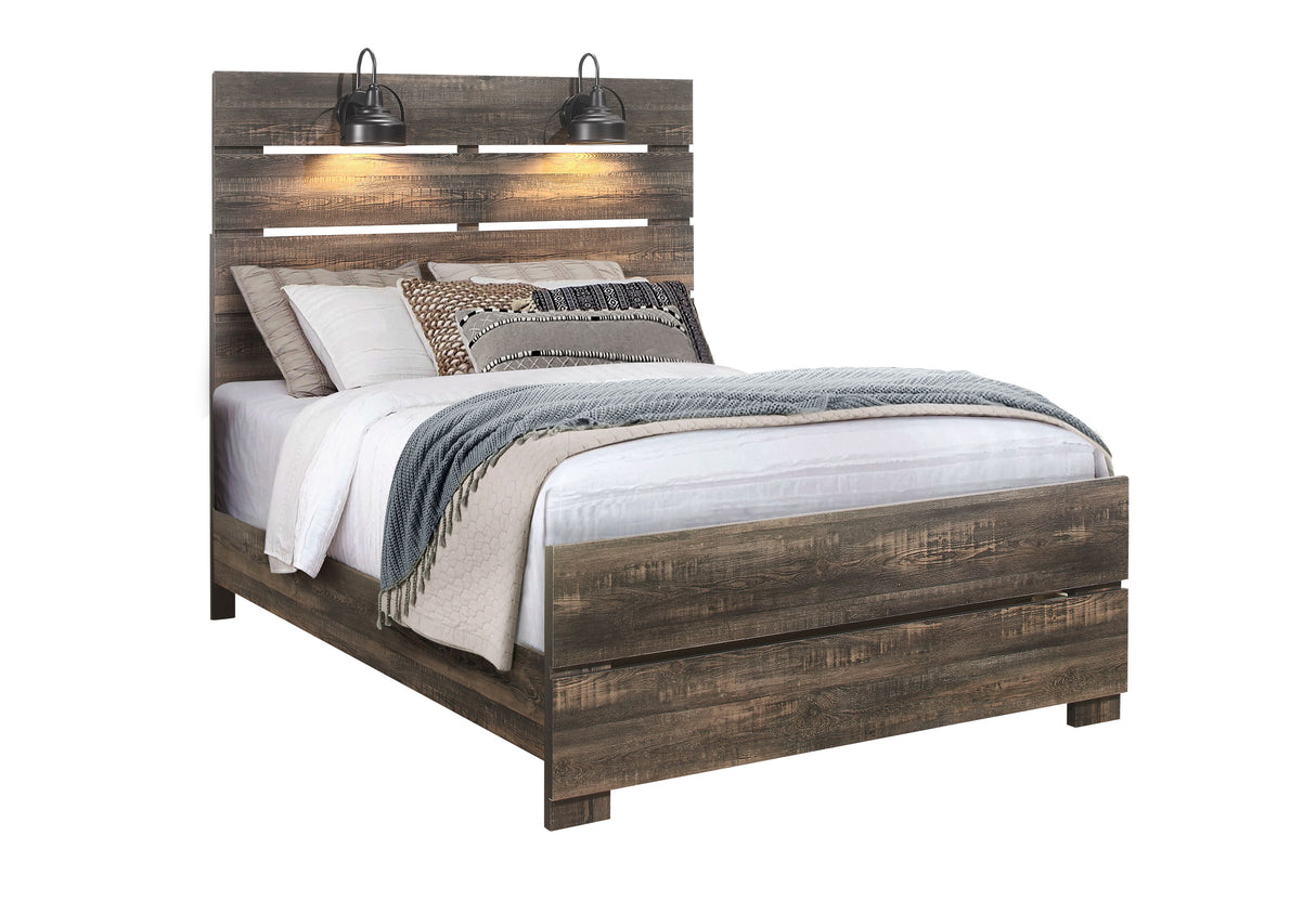 Linwood Dark Oak Full Bed With Lamps | Global - Home Elegance USA