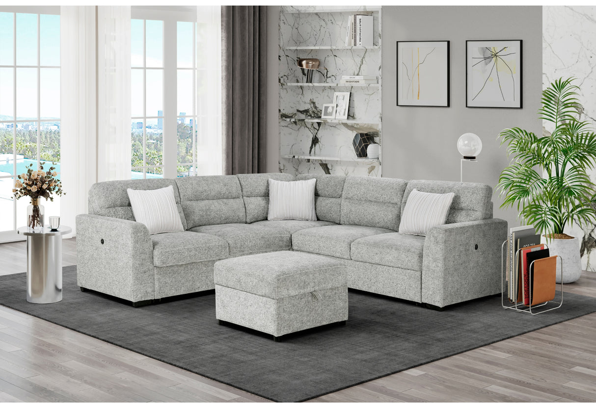 U9401 Nickel Sectional With 3 Pillows And Ottoman | Global Furniture USA