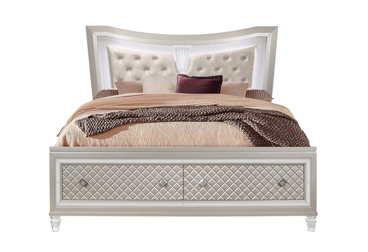 Paris Champagne Queen Bed With Led | Global - Home Elegance USA