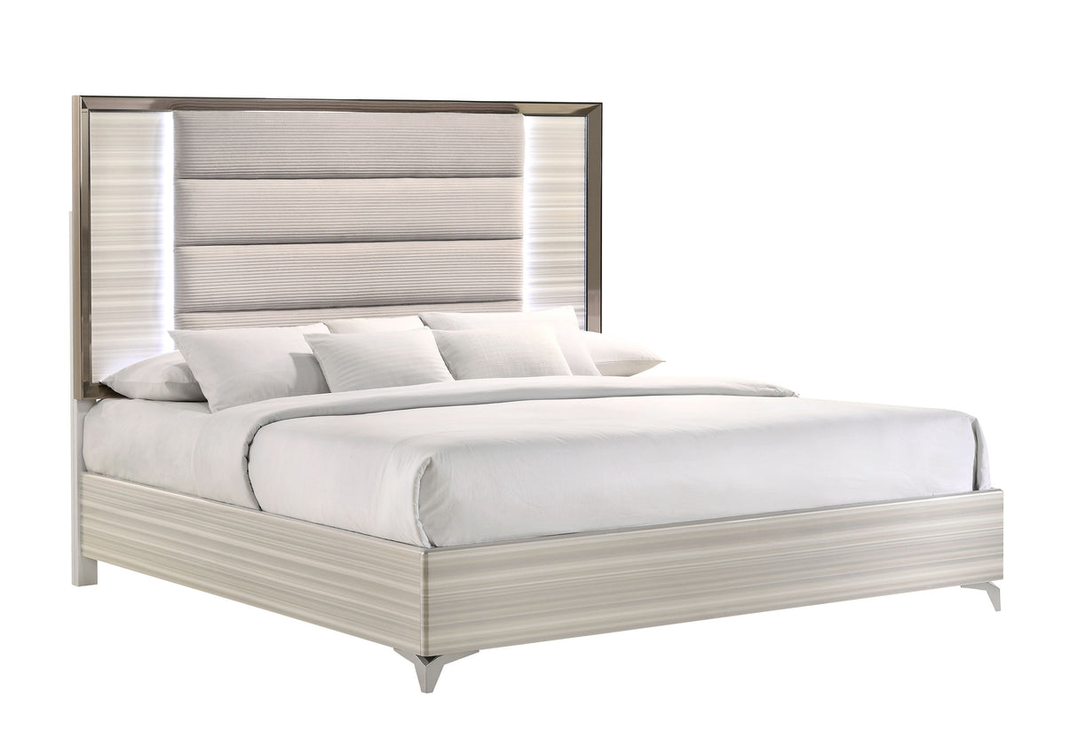 Zambrano White King Bed With Led | Global