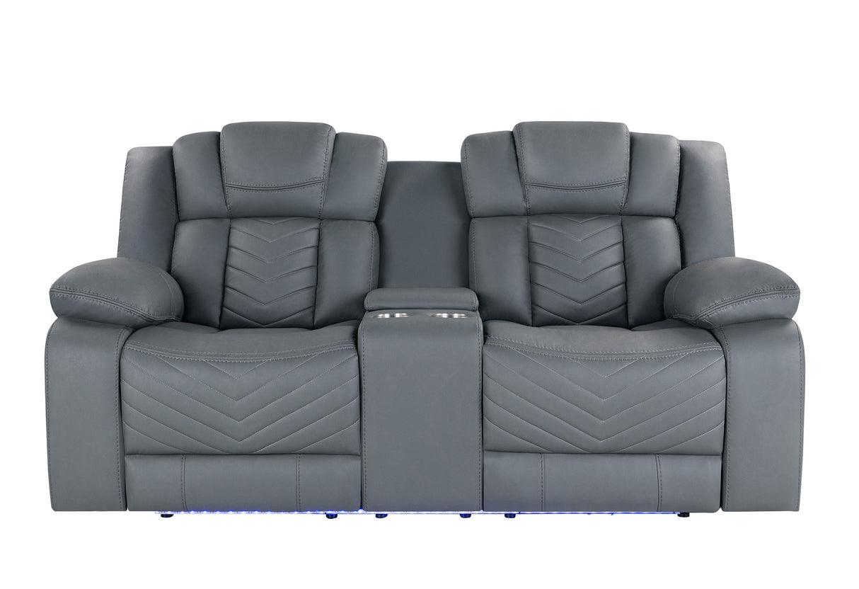 U7068 Grey 10 Power Console Reclining Loveseat With Led | Global Furniture USA