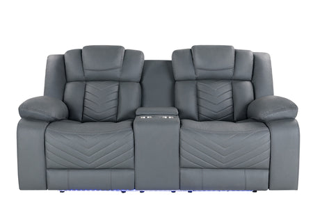 U7068 Grey 10 Power Console Reclining Loveseat With Led | Global Furniture USA