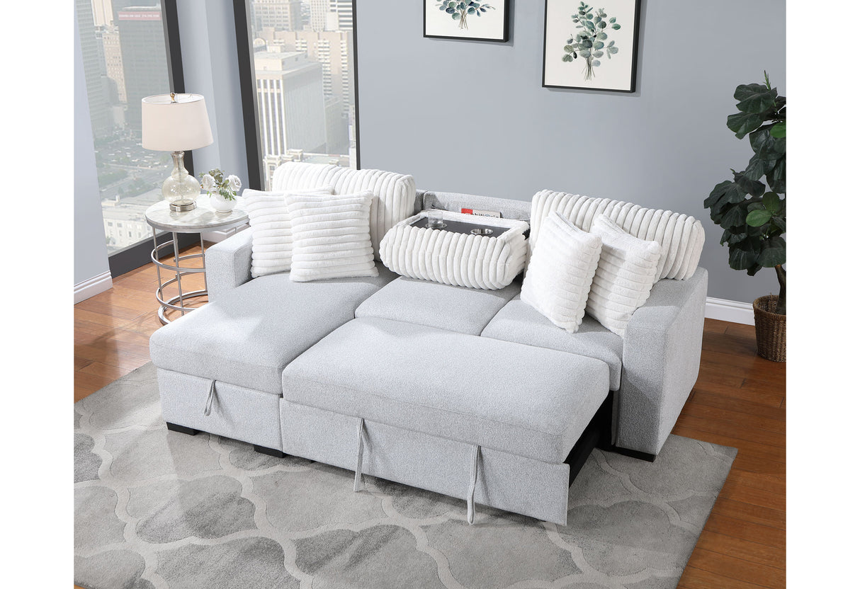 U0204 Light Grey/White Reversible Pull Out Sofa Bed | Global Furniture USA