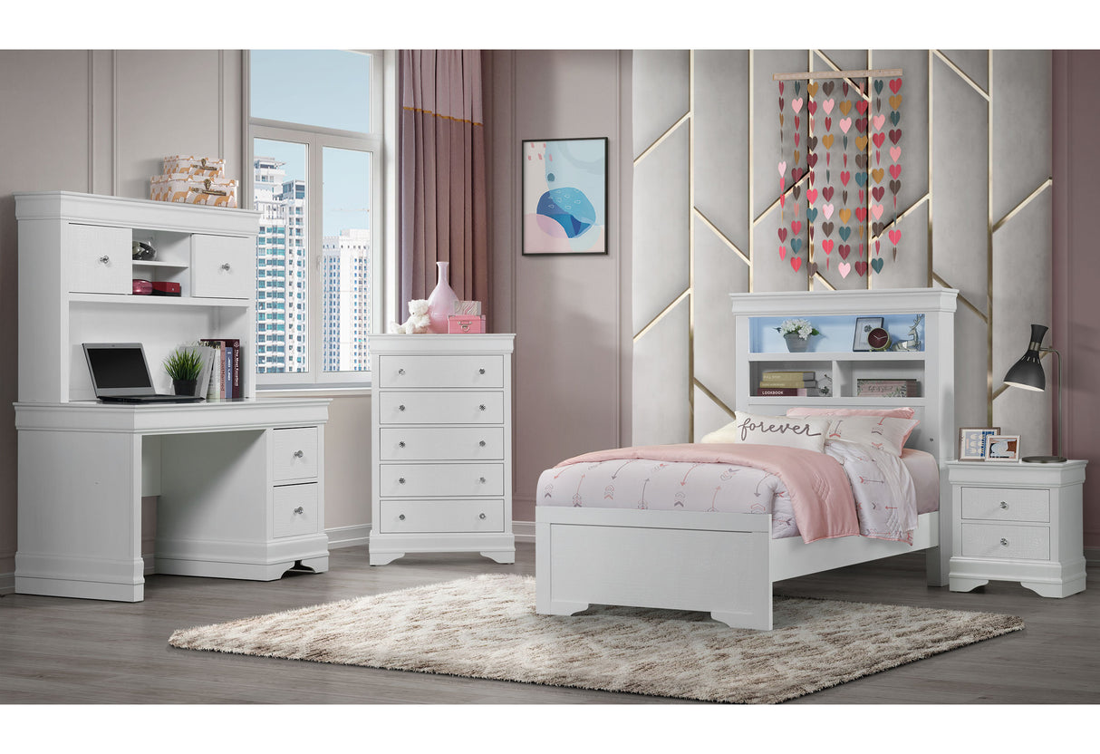 Pompei Metallic White Bookcase Twin Bed With Led | Global