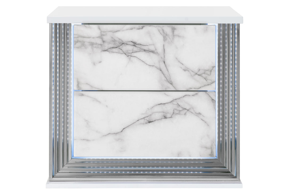 Ylime White Marble Nightstand With Led | Global Furniture USA