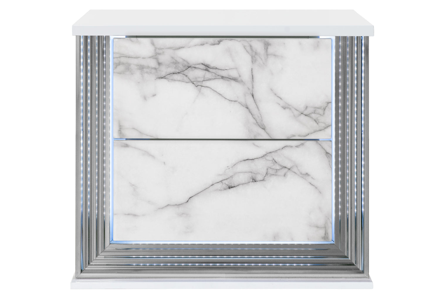 Ylime White Marble Nightstand With Led | Global Furniture USA