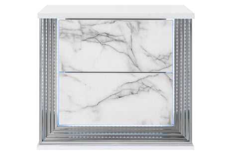 Ylime White Marble Nightstand With Led | Global Furniture USA