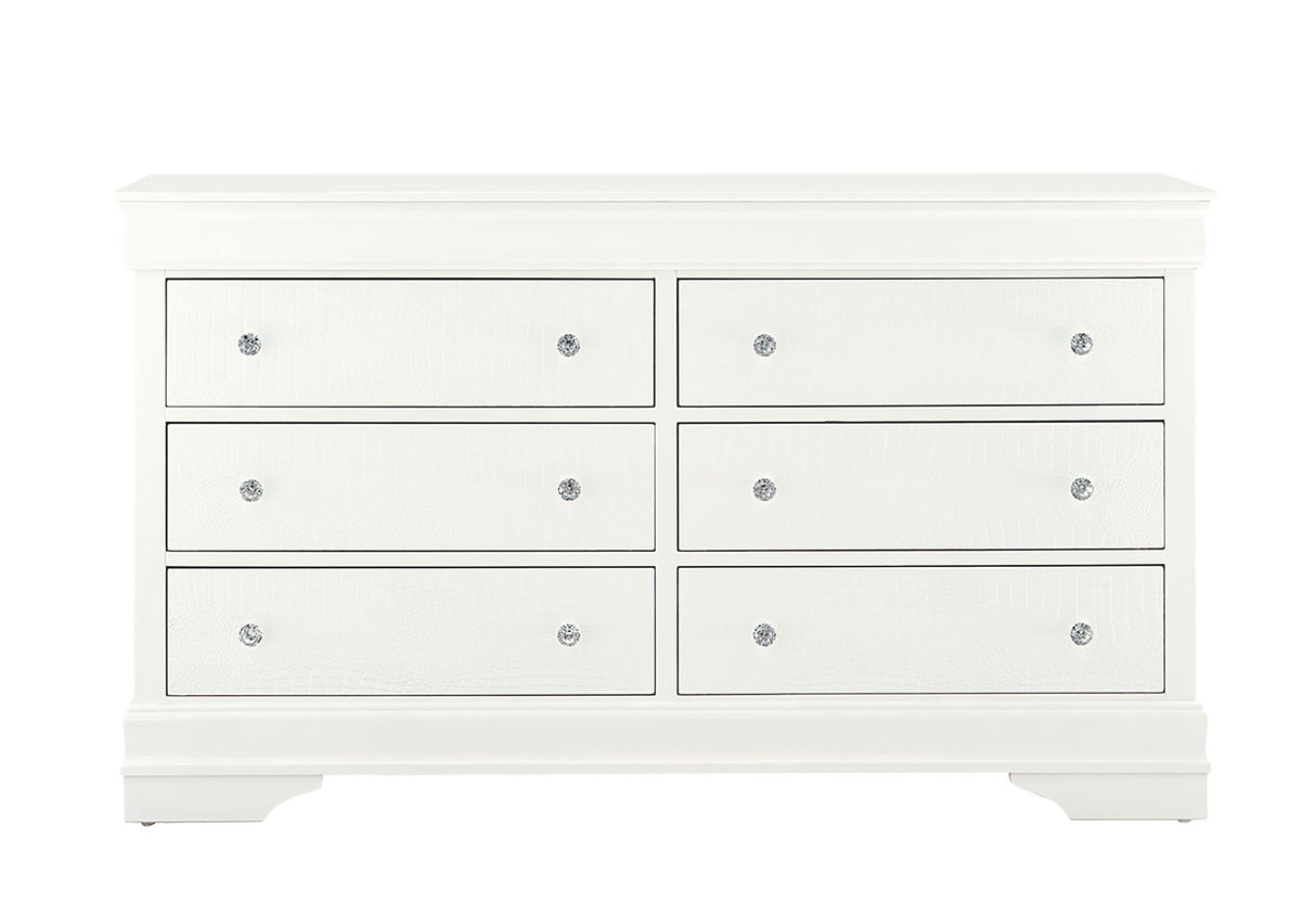 Pompei Metallic White Dresser front | Global Furniture USA