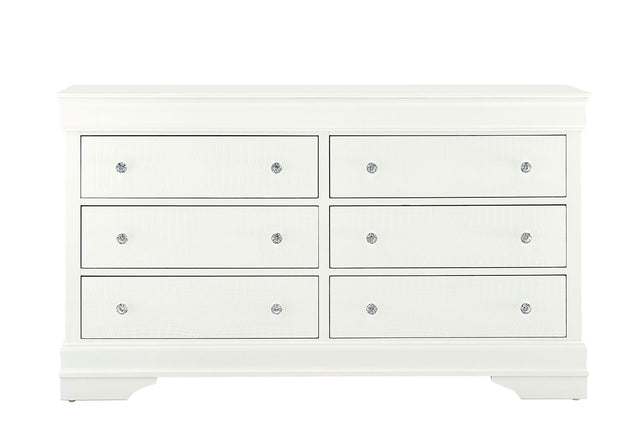 Pompei Metallic White Dresser front | Global Furniture USA