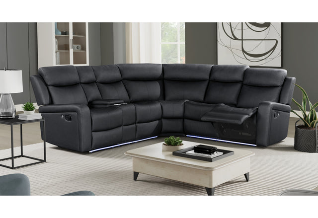 U6024 Black Pu 72 A Sectional With Led And 2 Recliners | Global Furniture USA - Home Elegance USA