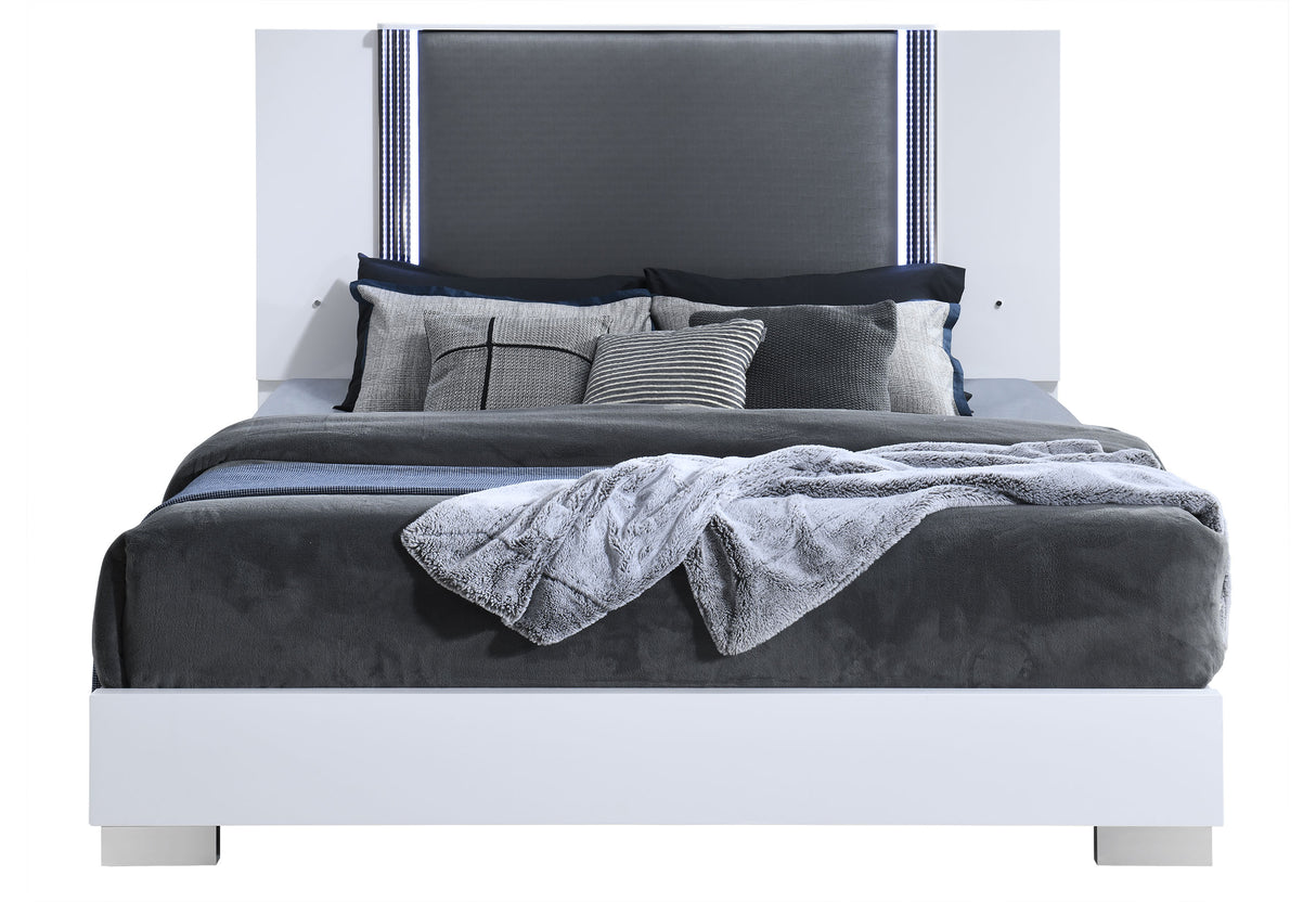 Ylime Smooth White King Bed With Led Fully Slatted | Global