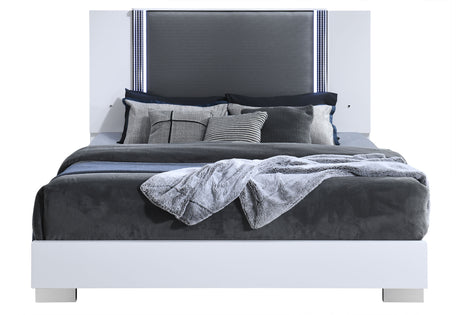 Ylime Smooth White King Bed With Led Fully Slatted | Global