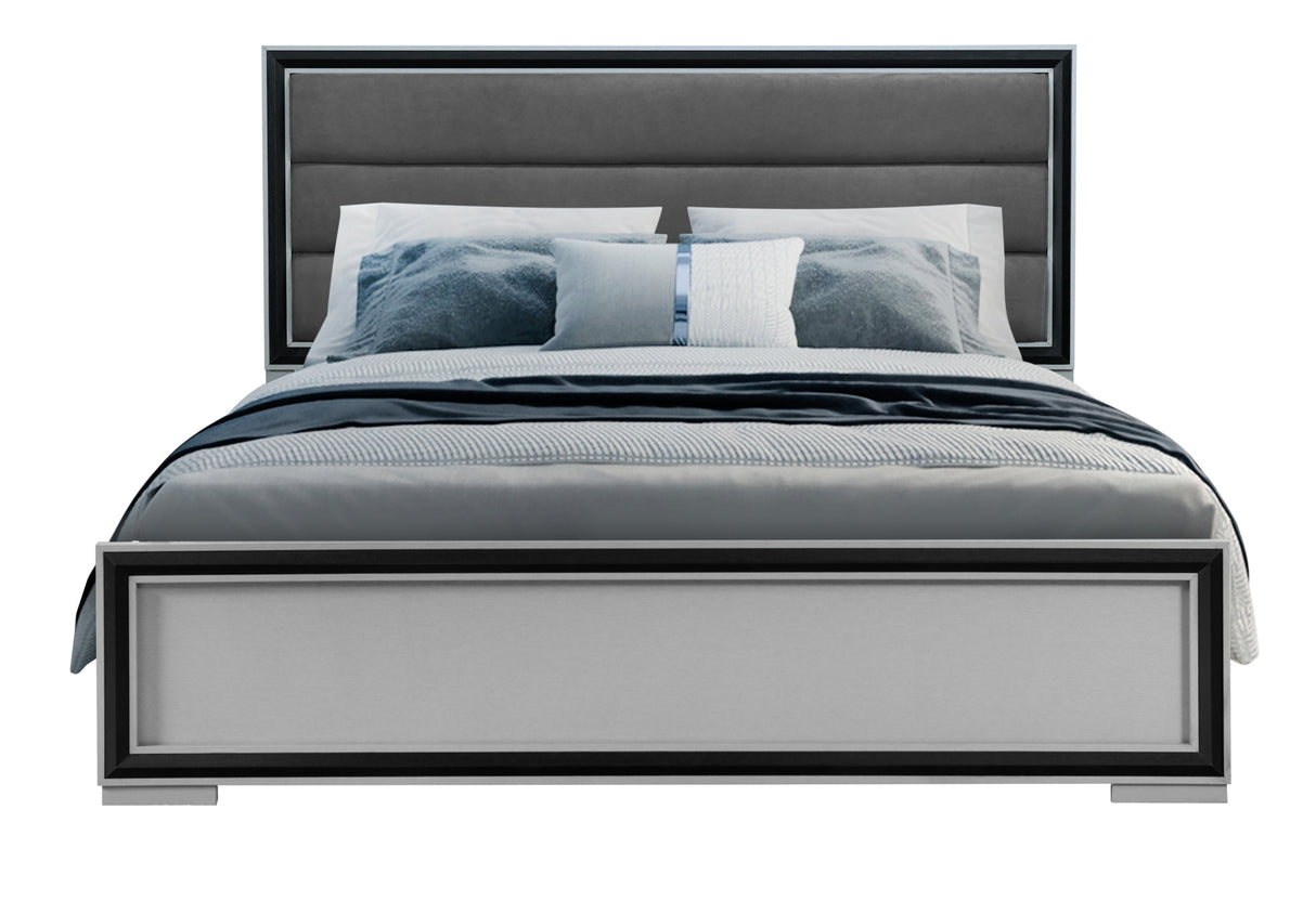 Amelia Grey Black Queen Bed W/Led | Global