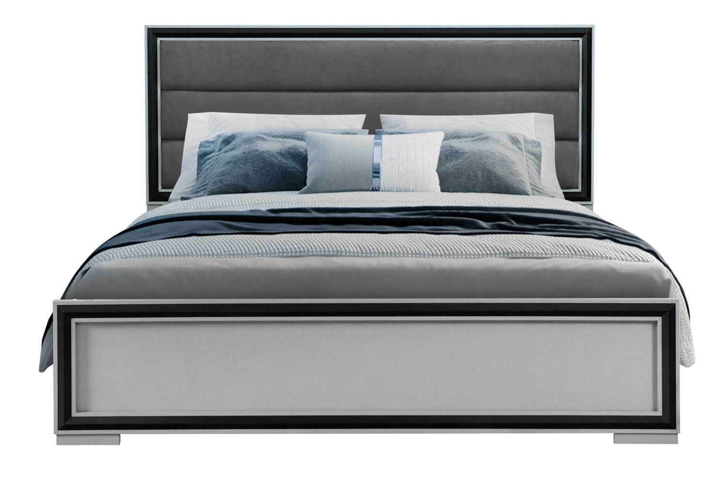 Amelia Grey Black Queen Bed W/Led | Global
