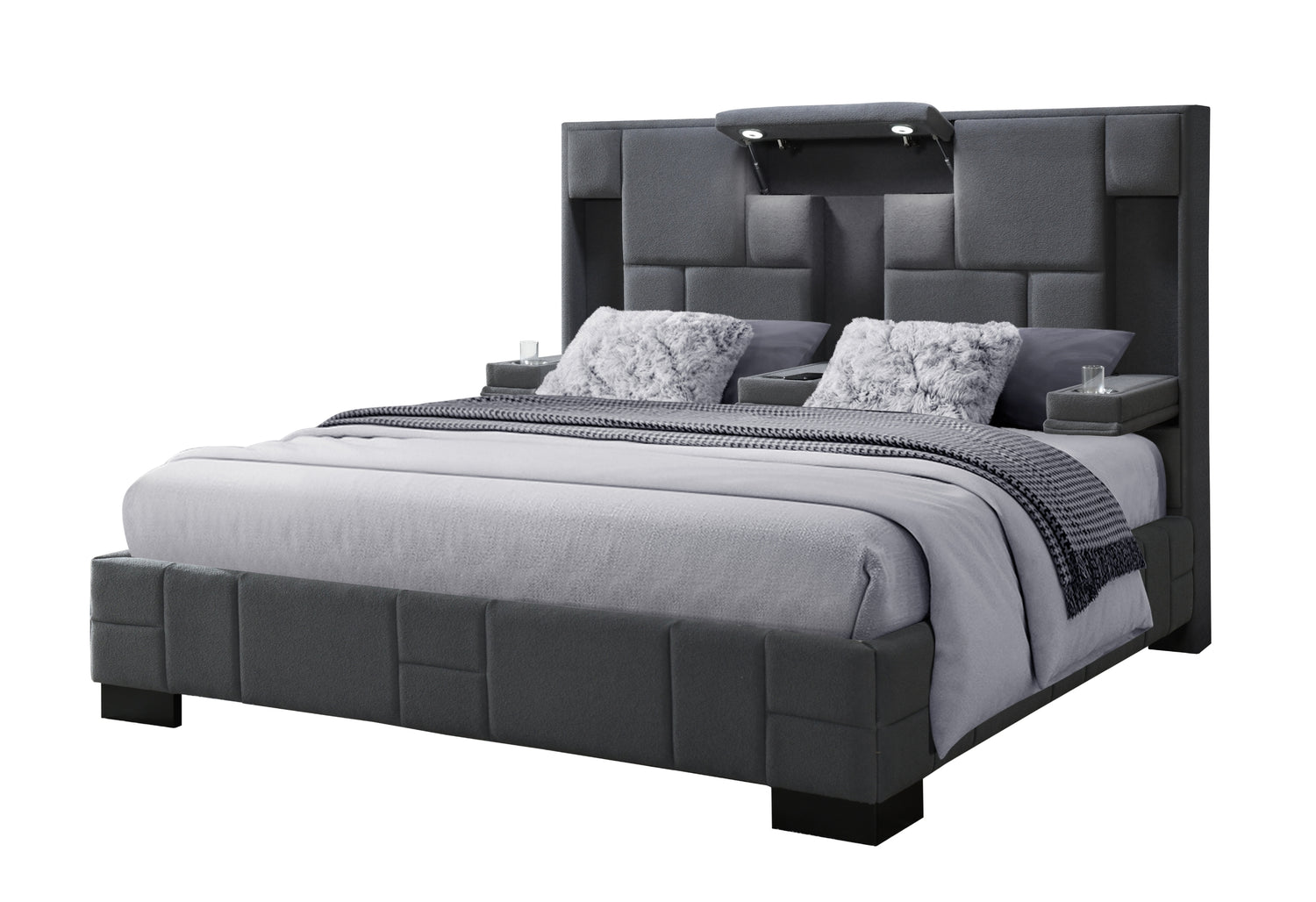 Oscar Dark Grey 8 Queen Bed No Wood Trim | Global Furniture USA