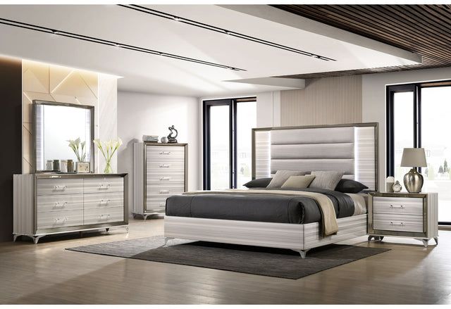 Zambrano Queen Bedroom Set White Lacquer with LED - Global Furniture USA - Home Elegance USA