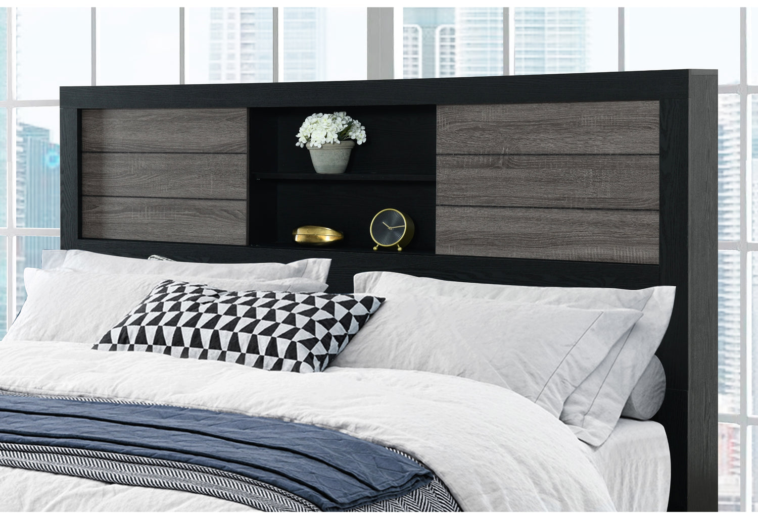 Lisbon Grey/Black Bookcase Queen Bed | Global - Home Elegance USA