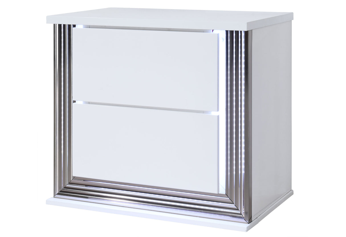 Ylime Smooth White Nightstand With Led | Global Furniture USA