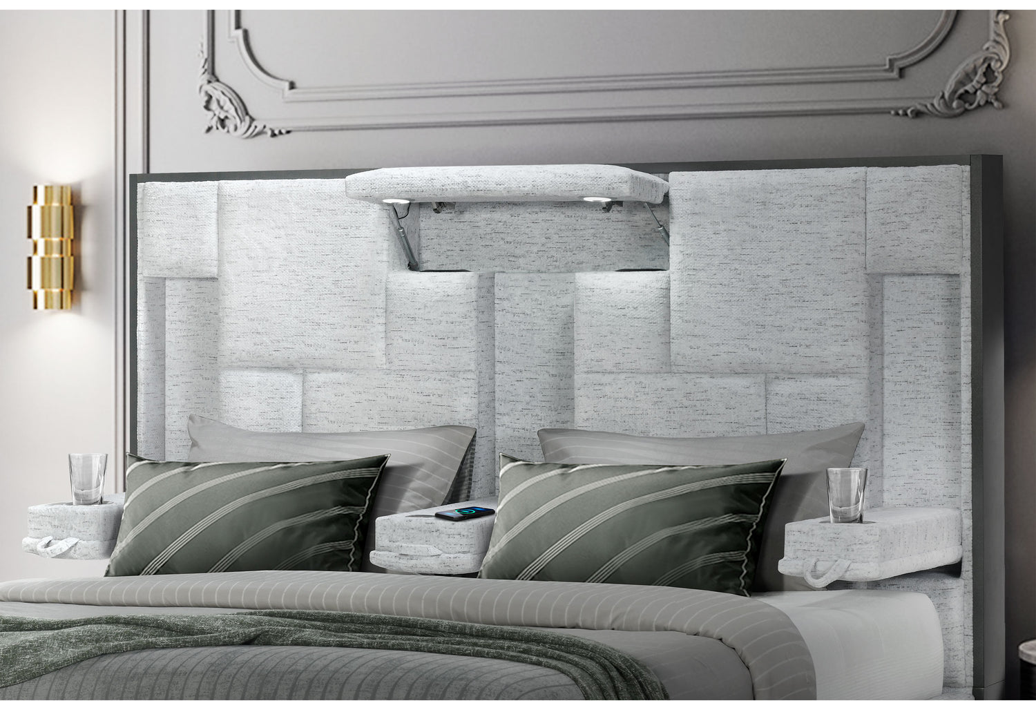 Oscar Queen Bed Grey with Wireless Charging – Global Furniture USA