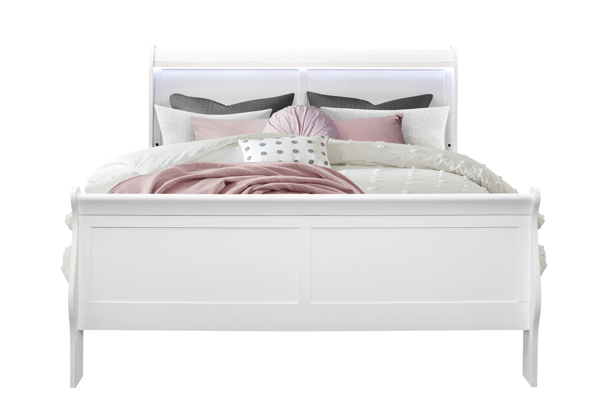 Charlie White Queen Bed With Led | Global