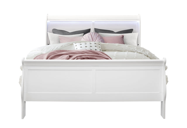 Charlie White Queen Bed With Led | Global