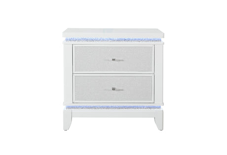 Alina White Nightstand With Led And Usb | Global Furniture USA - Home Elegance USA