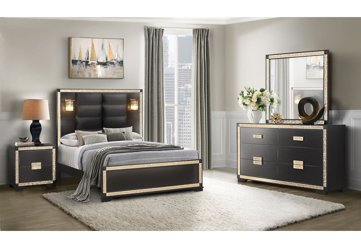 Blake Black Queen Bed With Lamps | Global - Home Elegance USA