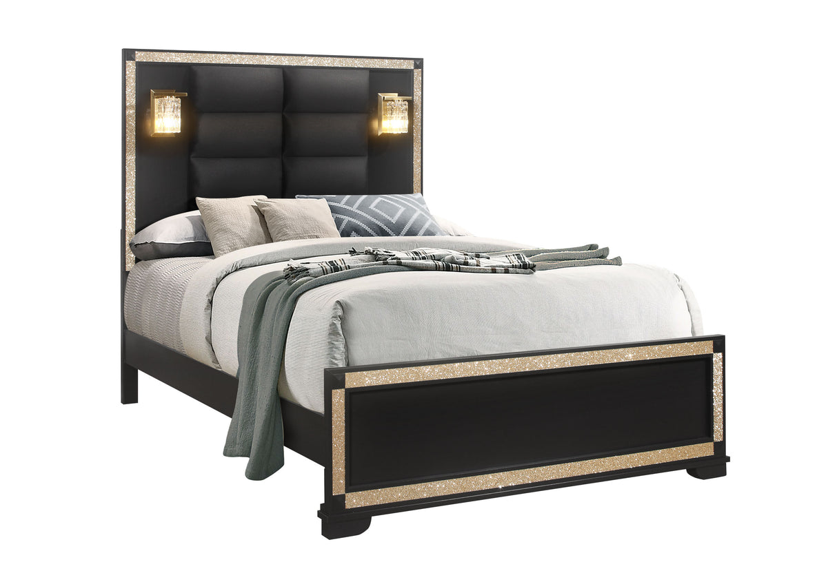 Blake Black Queen Bed With Lamps | Global - Home Elegance USA