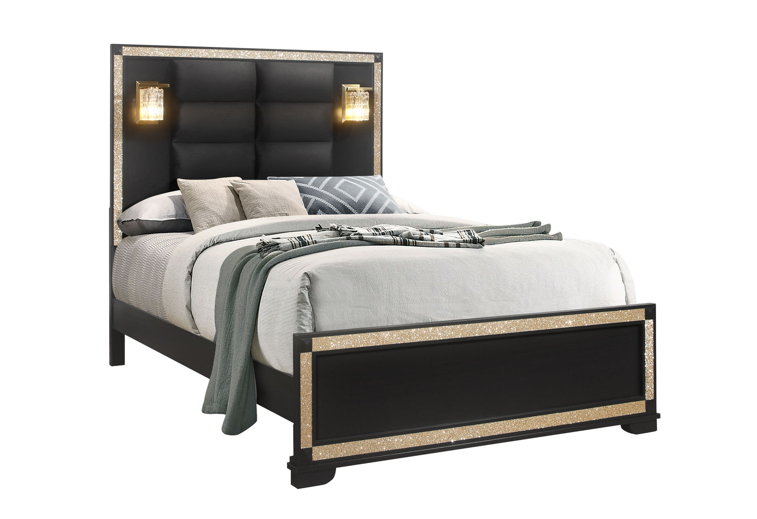 Blake Black Queen Bed With Lamps | Global - Home Elegance USA