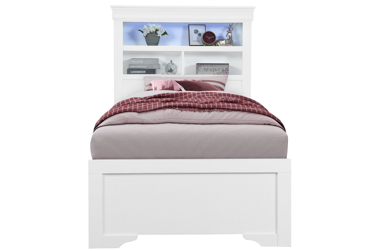 Pompei Metallic White Bookcase Twin Bed With Led | Global