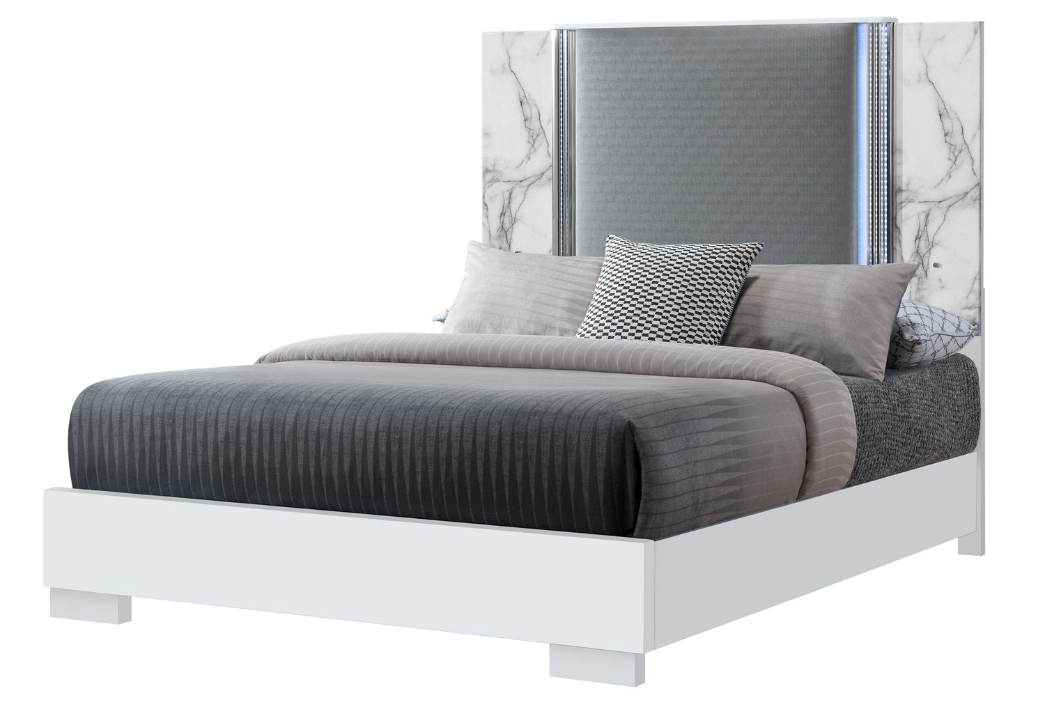 Ylime White Marble Queen Bed With Led | Global