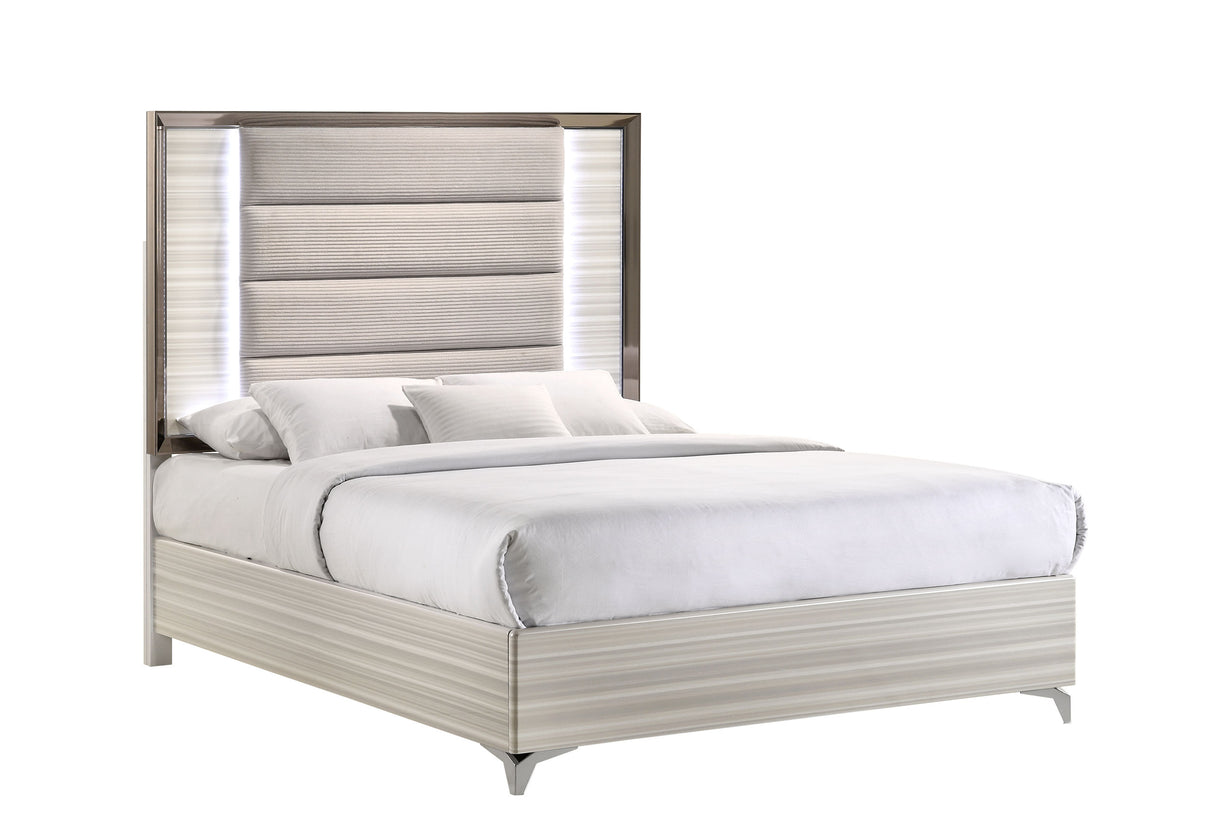 Zambrano Queen Bedroom Set White Lacquer with LED - Global Furniture USA - Home Elegance USA