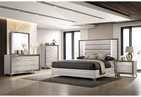 Zambrano King Bedroom Set White Lacquer with LED - Global Furniture USA
