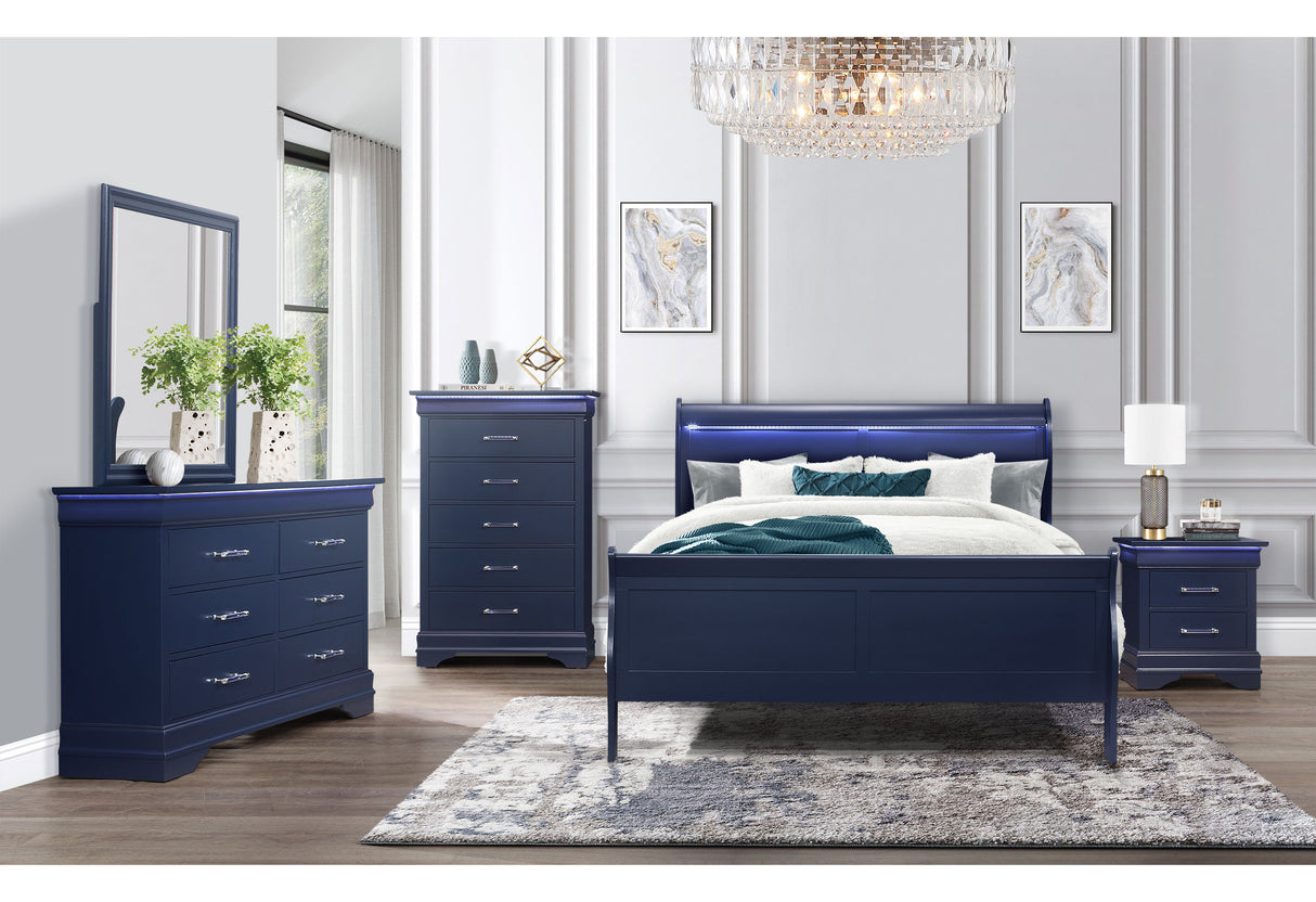 Charlie Blue Full Bed With Led | Global - Home Elegance USA