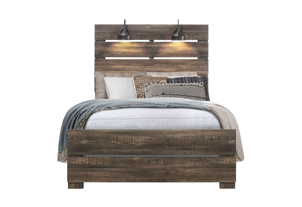 Linwood Dark Oak Full Bed With Lamps | Global - Home Elegance USA
