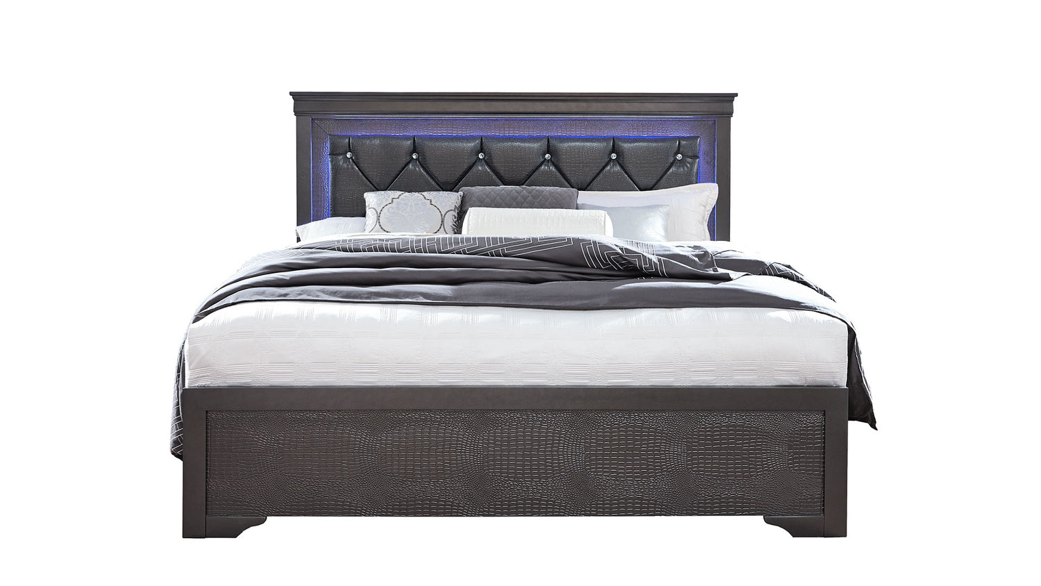 Pompei Metallic Grey Queen Bed With Led | Global - Home Elegance USA