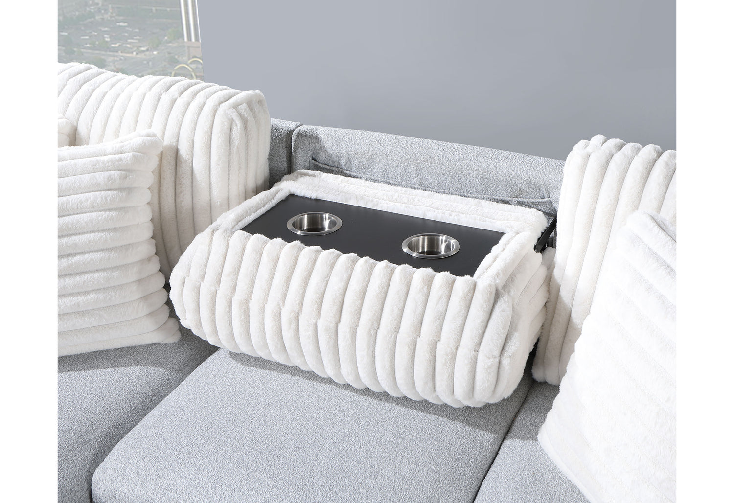 U0204 Light Grey/White Reversible Pull Out Sofa Bed | Global Furniture USA