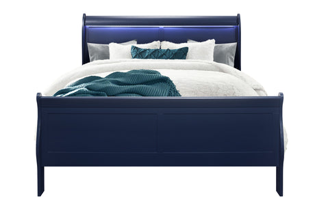 Charlie Blue Queen Bed With Led | Global - Home Elegance USA