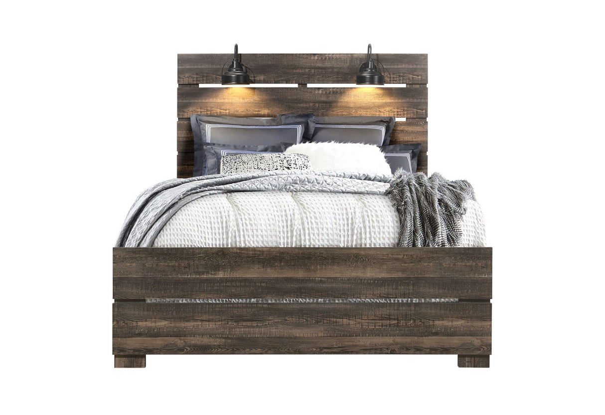 Linwood Dark Oak Queen Bed With Lamps | Global - Home Elegance USA